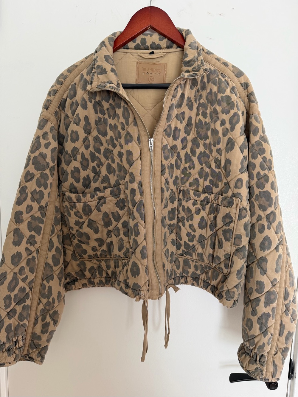 BLANKNYC Quilted Leopard-Print Zip Front Jacket - Tan